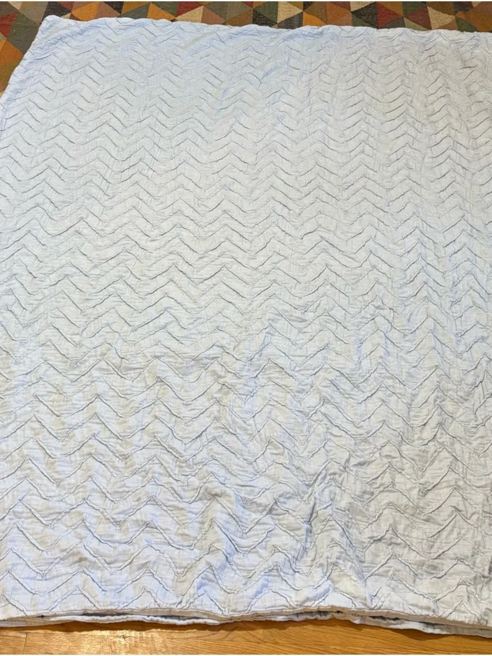 Anthropologie Twin Size Light Blue Chevron Quilted Duvet Cover Cotton